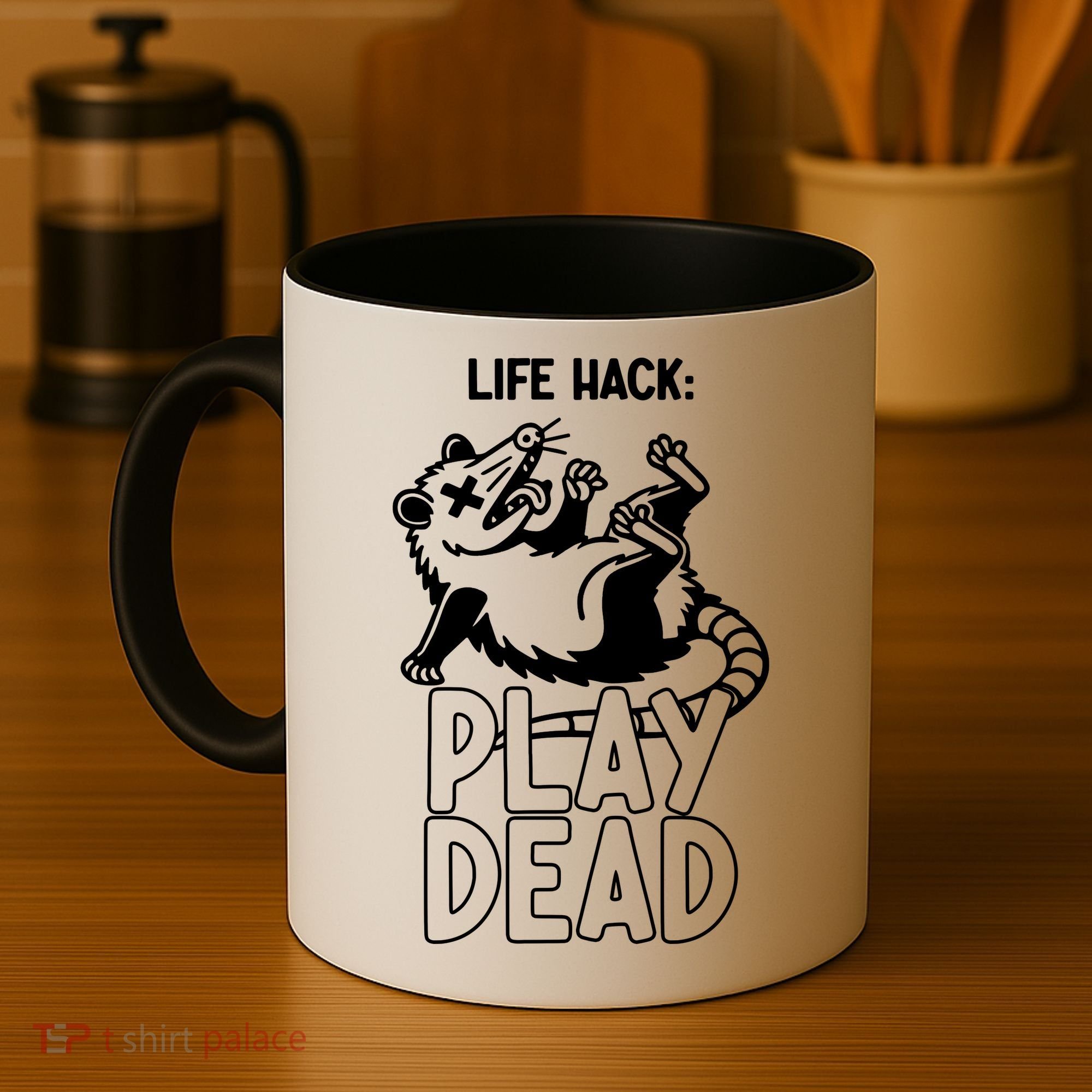 Life Hack Play Dead Funny Opossum Meme Coffee Mug