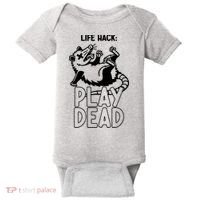 Life Hack Play Dead Funny Opossum Meme Baby Bodysuit thumb 0