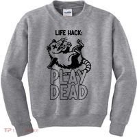 Life Hack Play Dead Funny Opossum Meme Kids Sweatshirt thumb 0