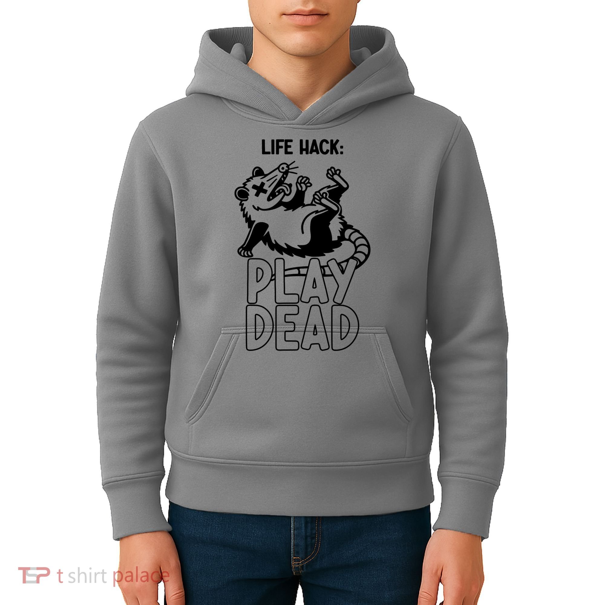 Life Hack Play Dead Funny Opossum Meme Kids Hoodie