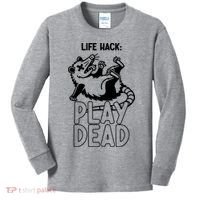 Life Hack Play Dead Funny Opossum Meme Kids Long Sleeve Shirt thumb 0