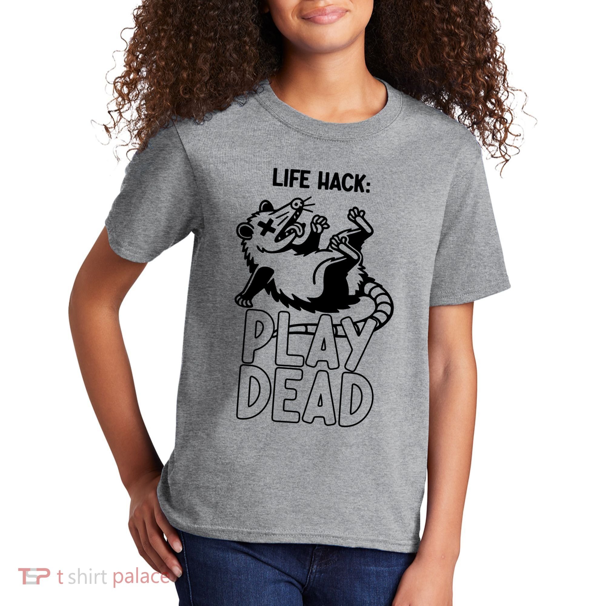 Life Hack Play Dead Funny Opossum Meme Kids T-Shirt