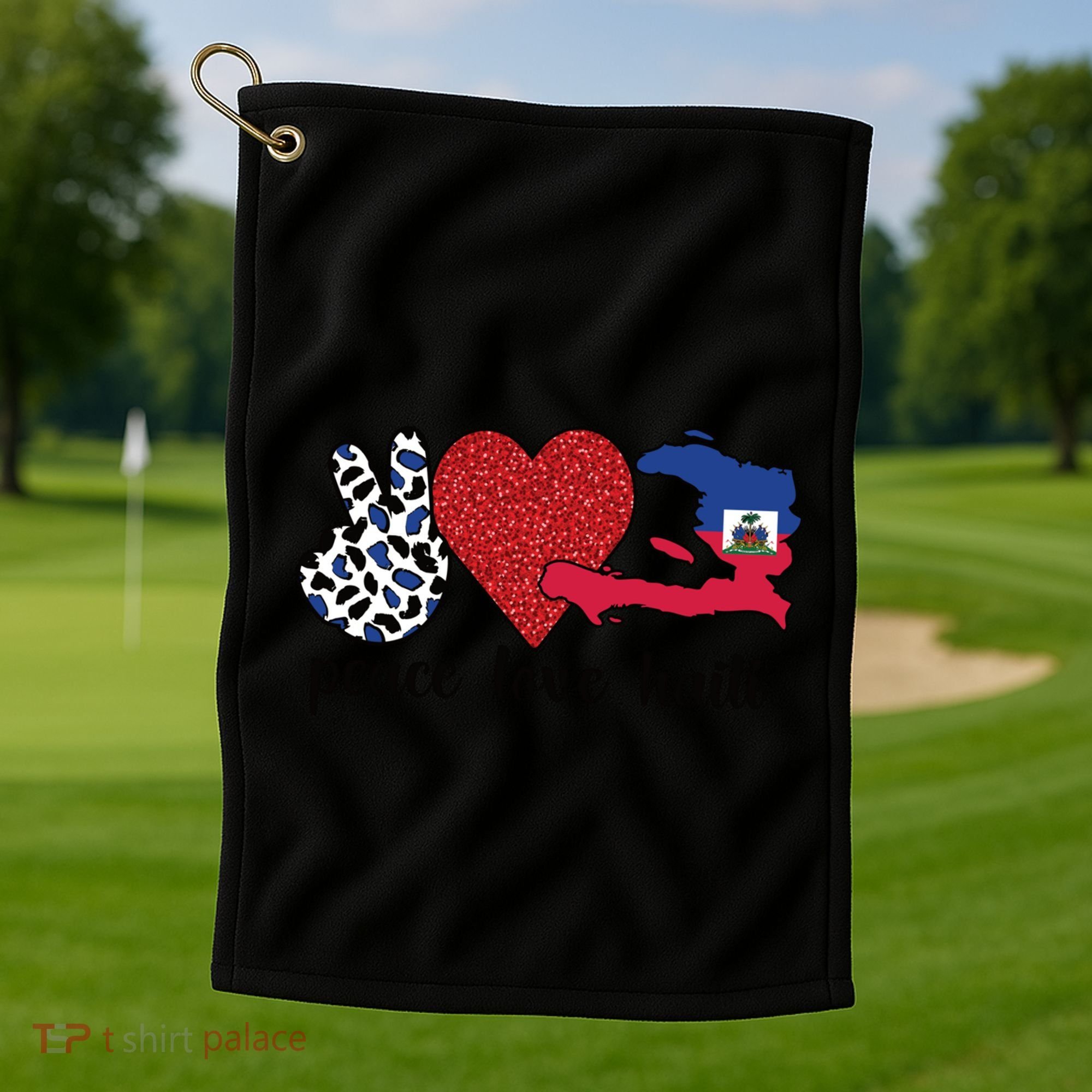 Love Haiti Proud Haitian Flag Haitian Roots Funny Gift Golf Towel