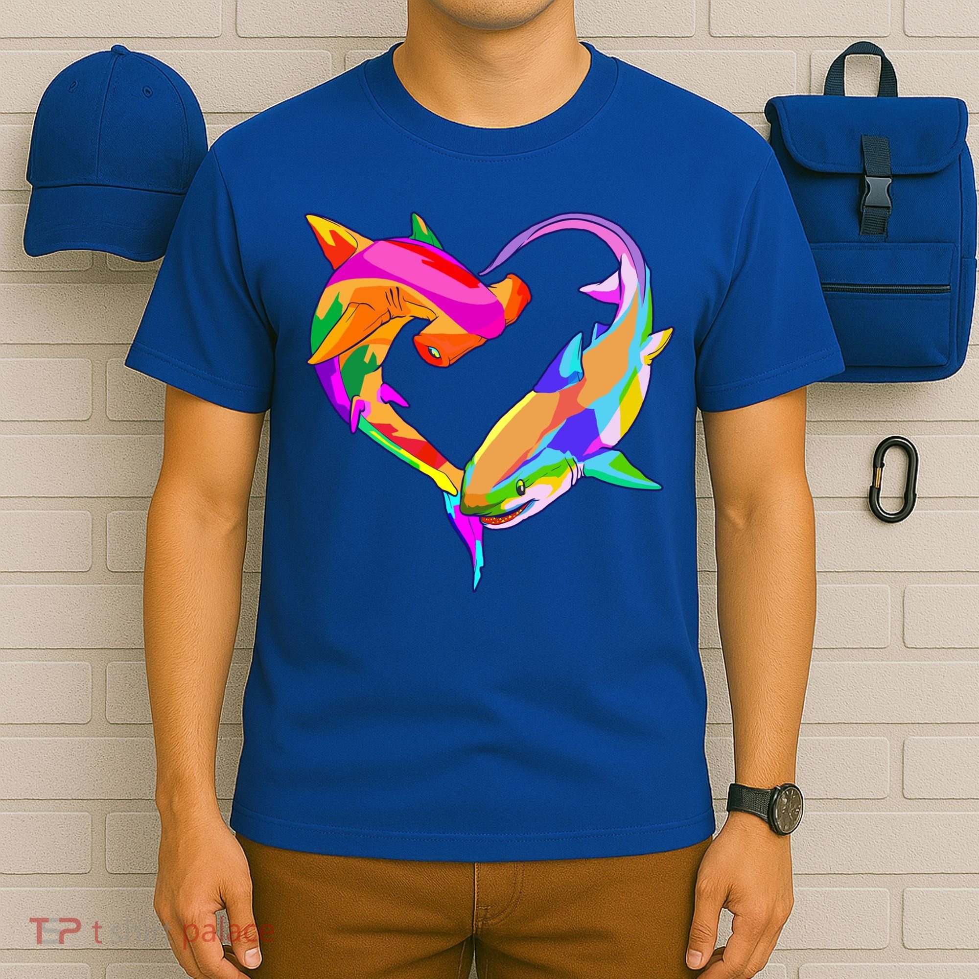 Love Heart Shark Valentine's Day I Love Sharks Colorful Gift T-Shirt