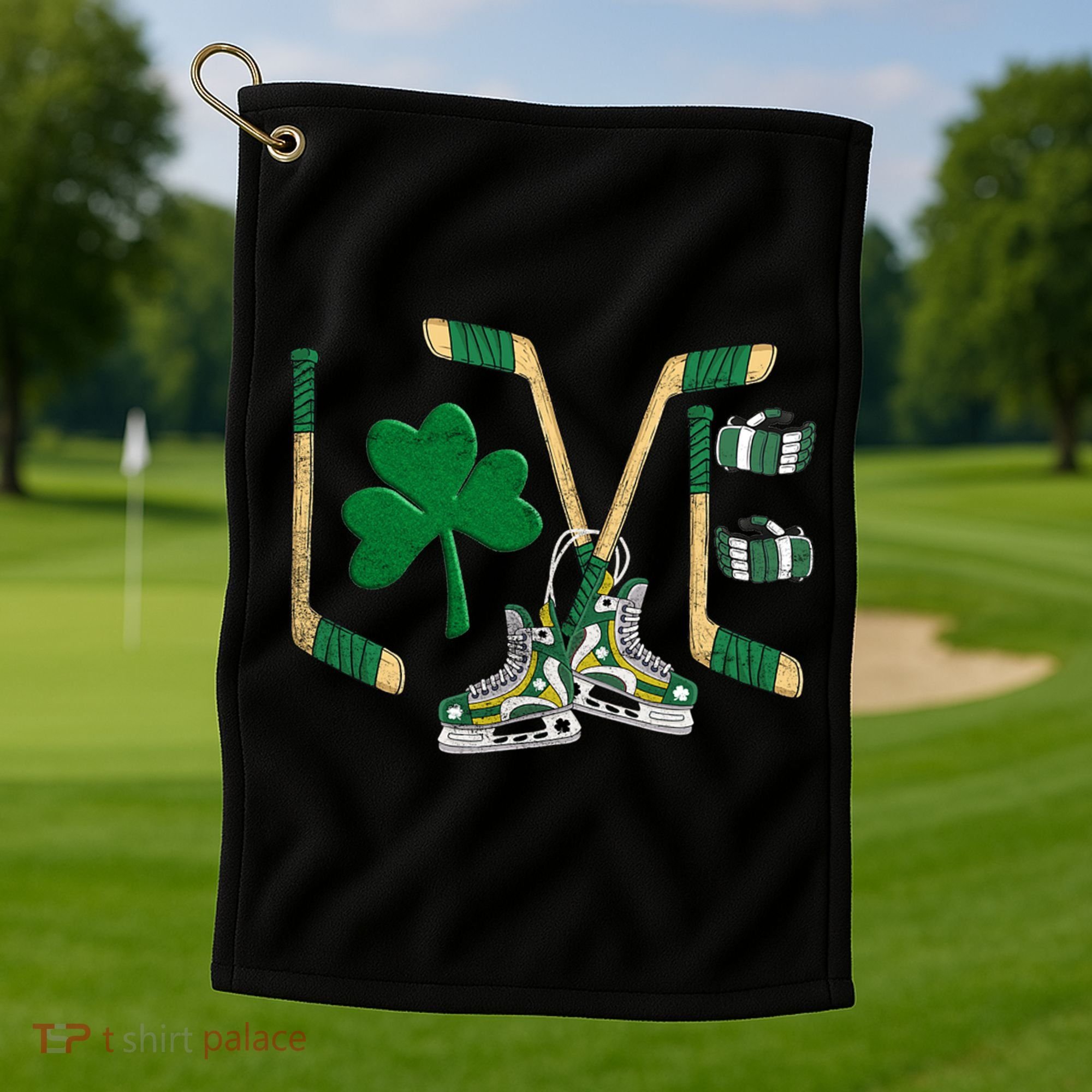 Love Hockey St Patrick's Day Golf Towel