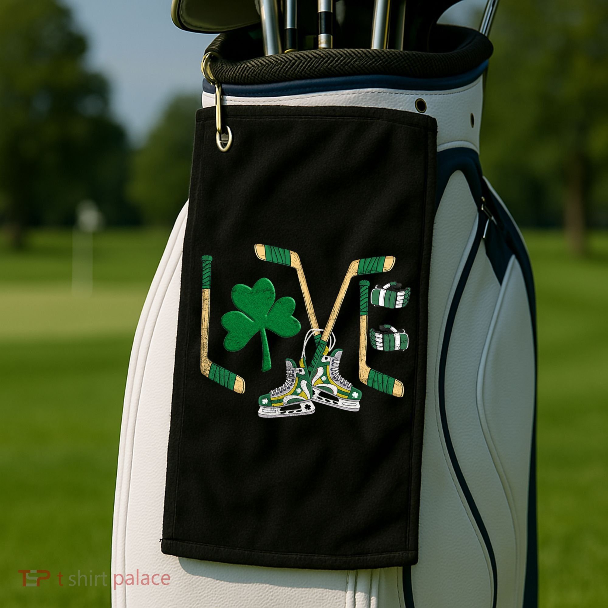 Love Hockey St Patrick's Day Golf Towel