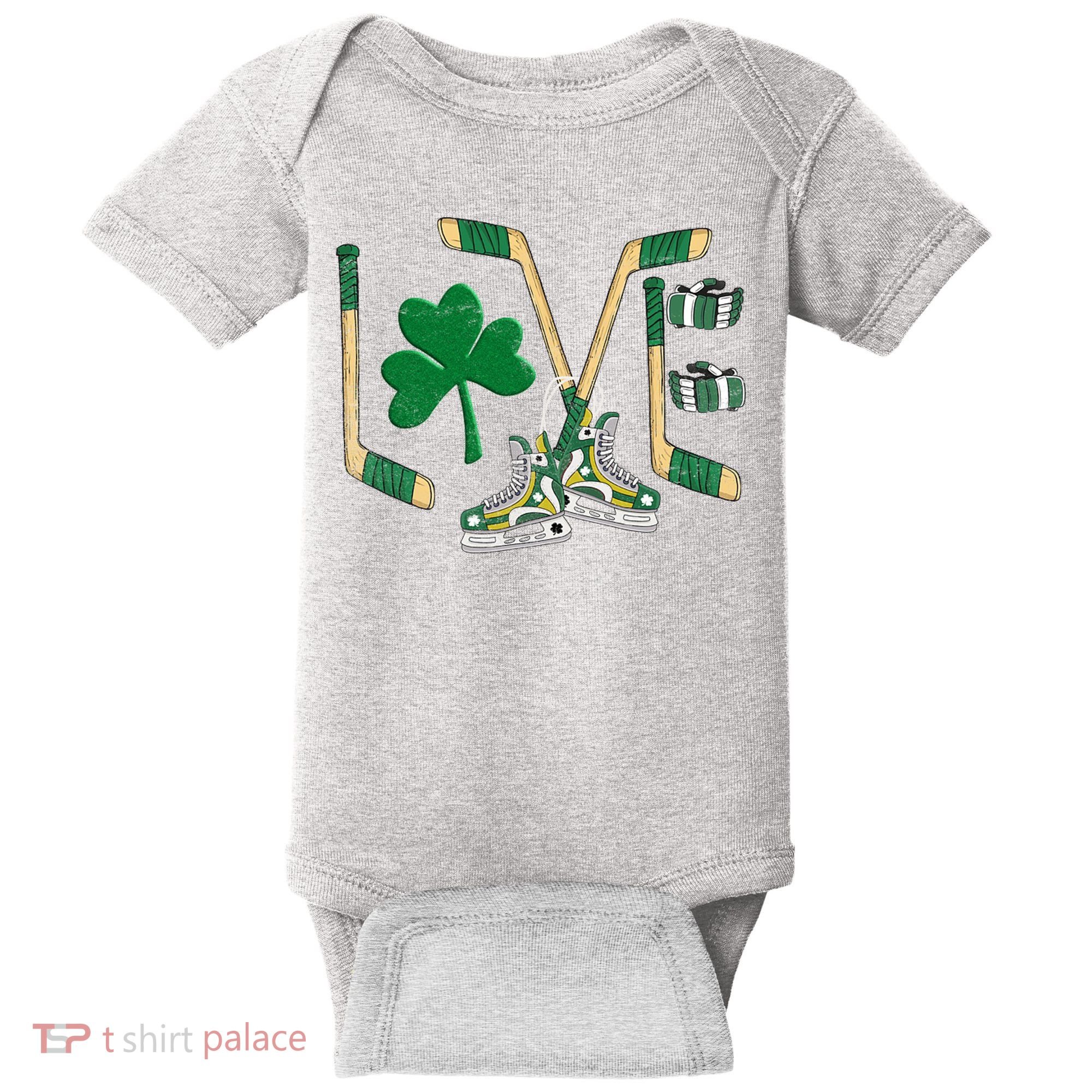 Love Hockey St Patrick's Day Baby Bodysuit