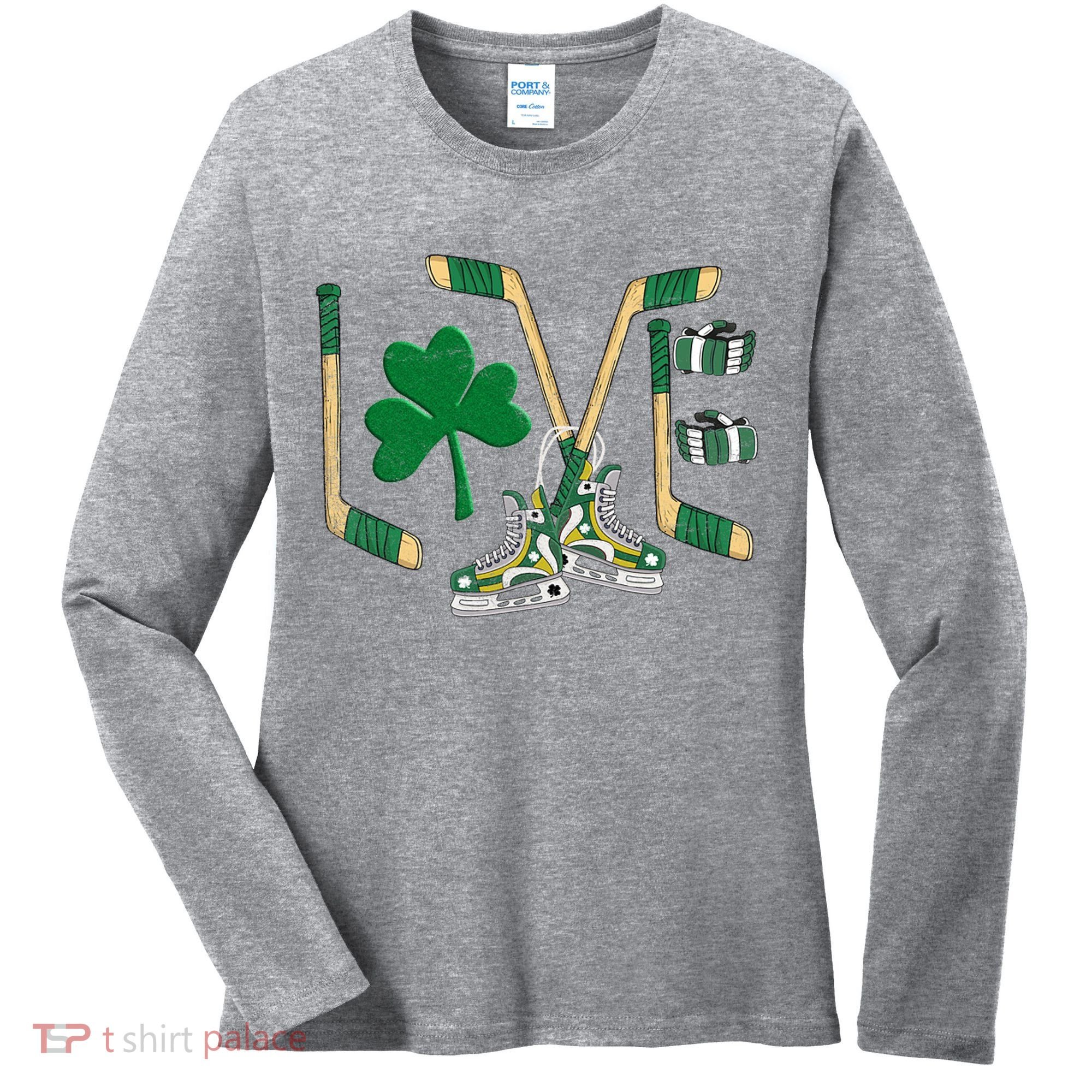 Love Hockey St Patrick's Day Women's Long Sleeve Shirt