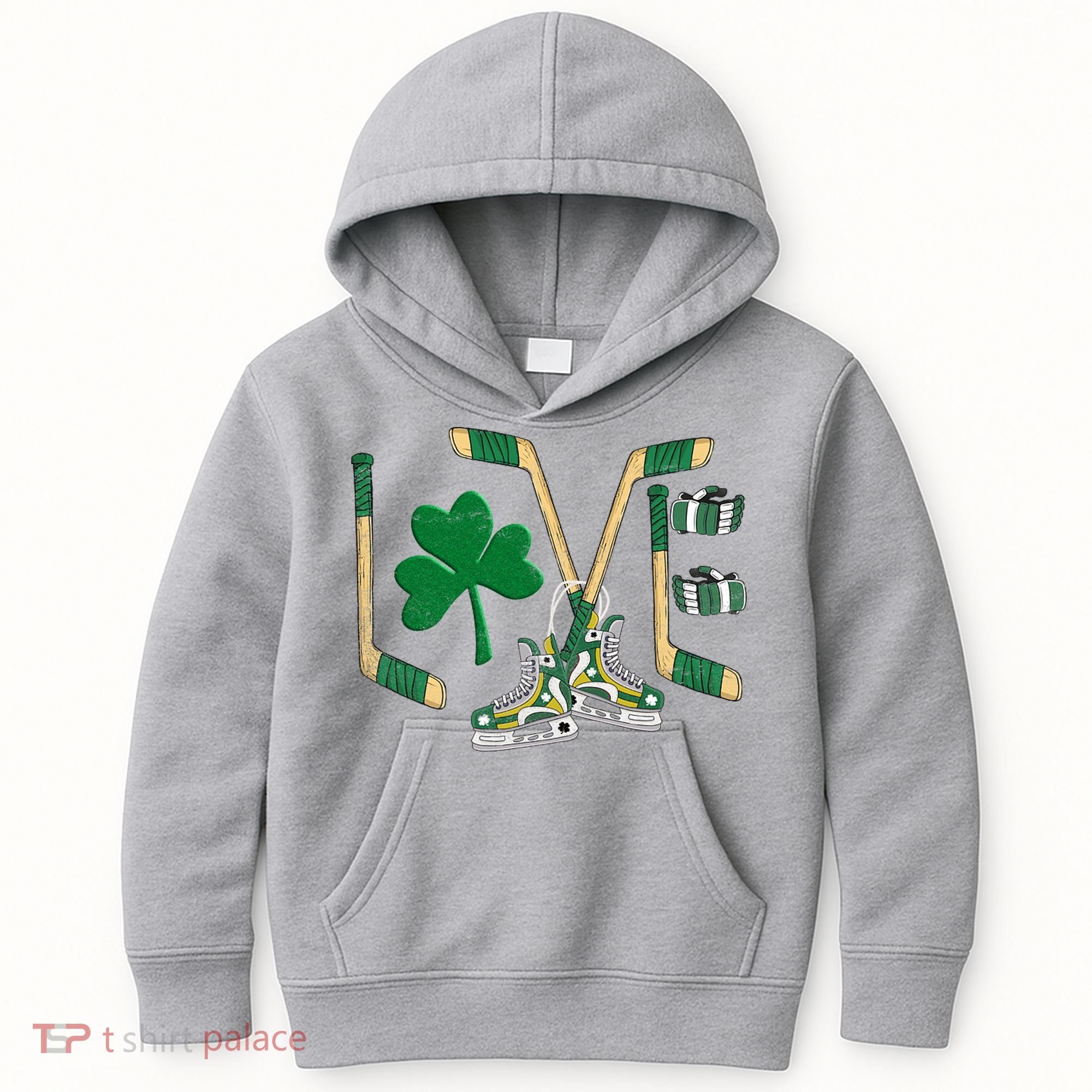 Love Hockey St Patrick's Day Kids Hoodie