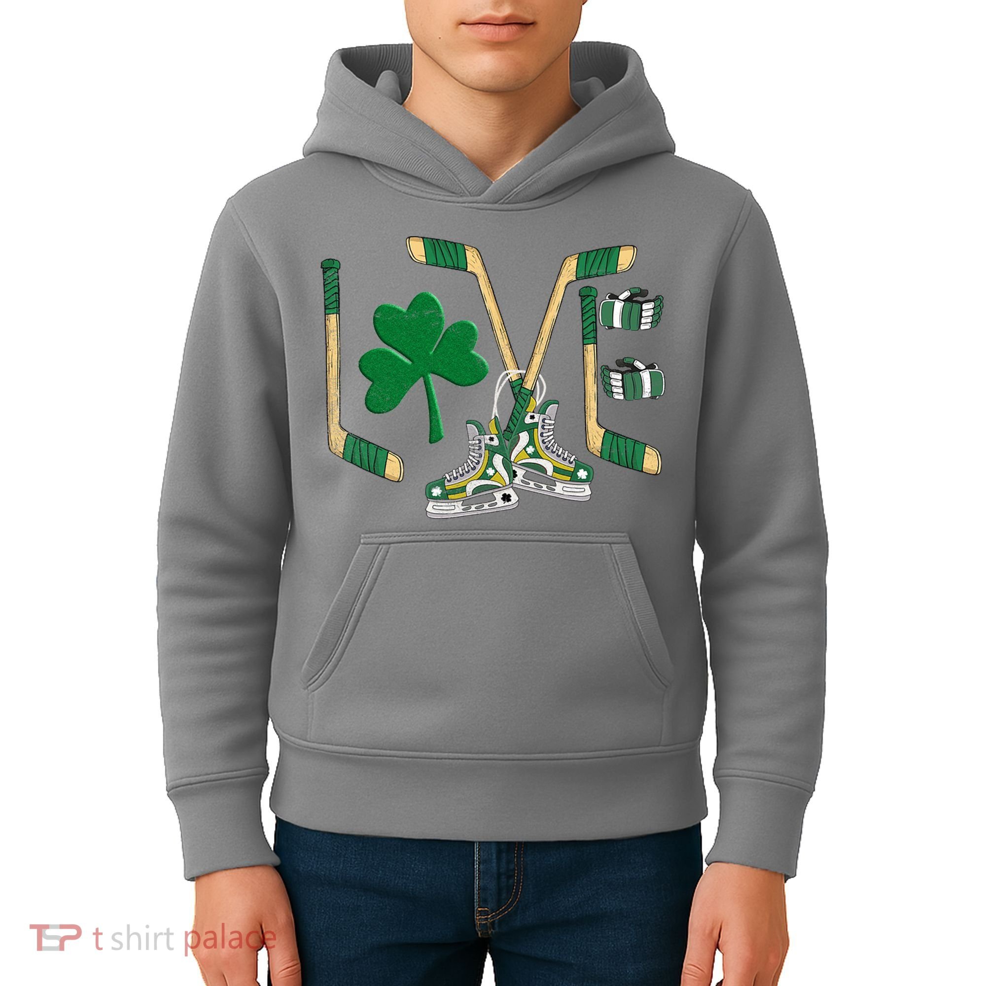 Love Hockey St Patrick's Day Kids Hoodie