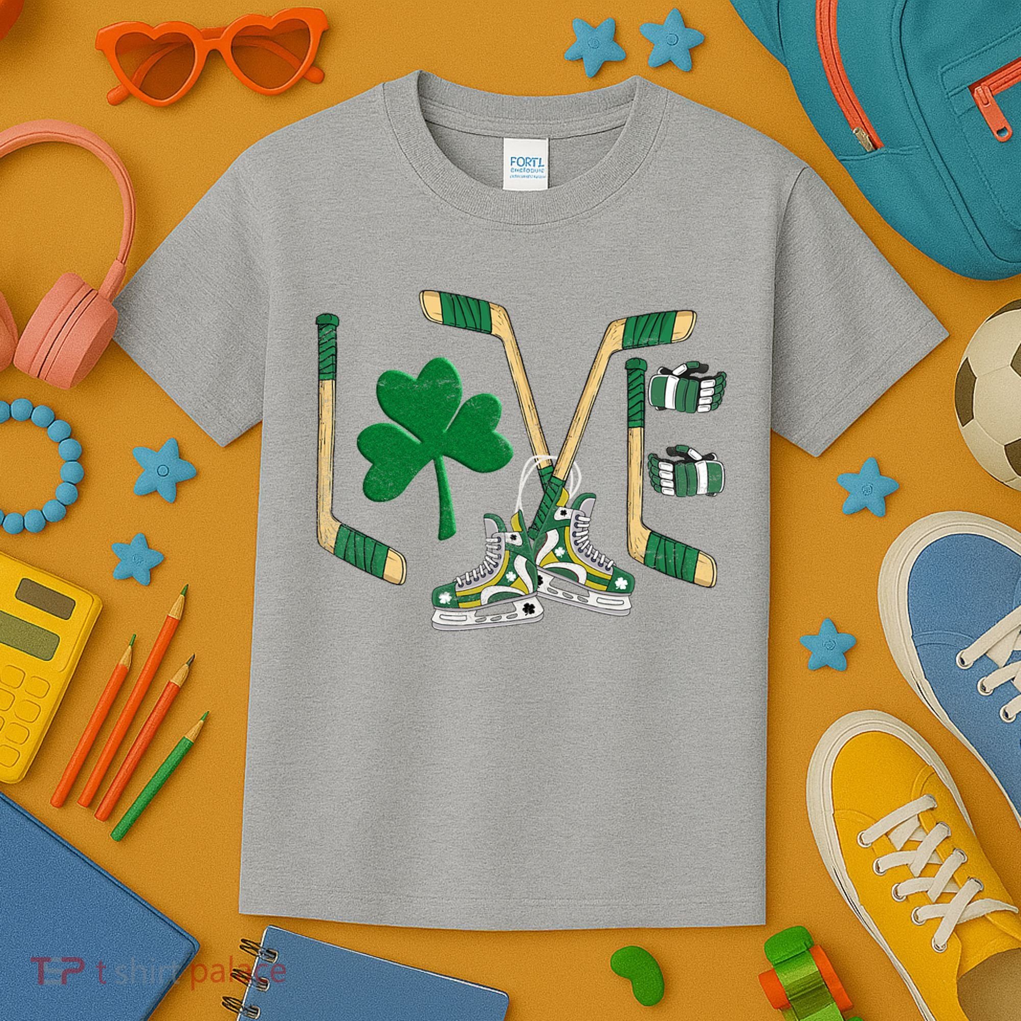 Love Hockey St Patrick's Day Kids T-Shirt
