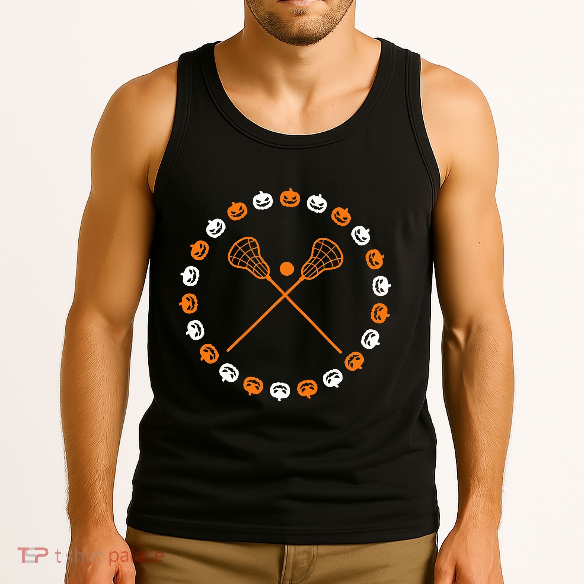 Lacrosse Halloween Spooky Pumpkins Sports Autumn Fall Tank Top