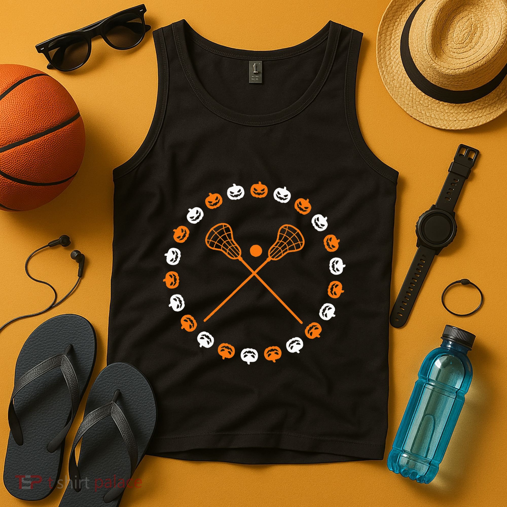 Lacrosse Halloween Spooky Pumpkins Sports Autumn Fall Tank Top