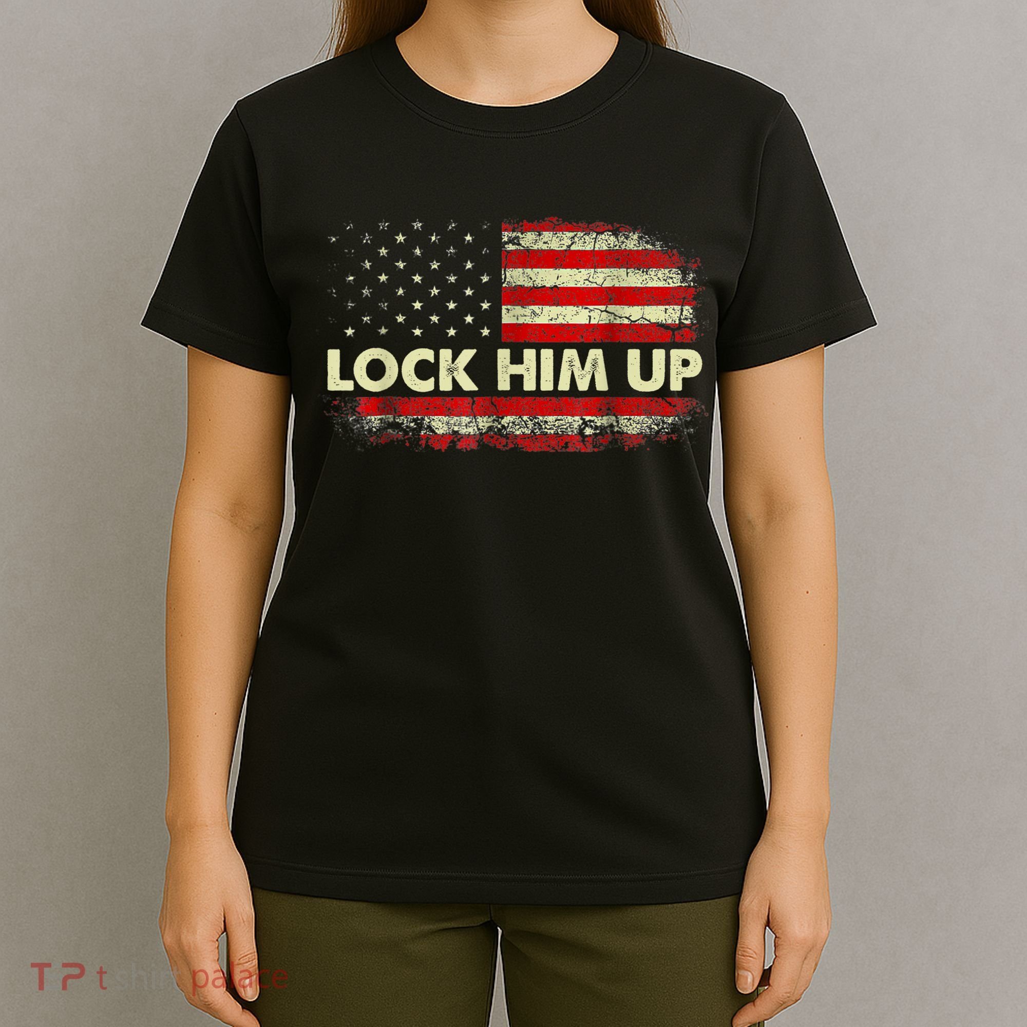 Lock Him Up American Flag Vintage T-Shirt