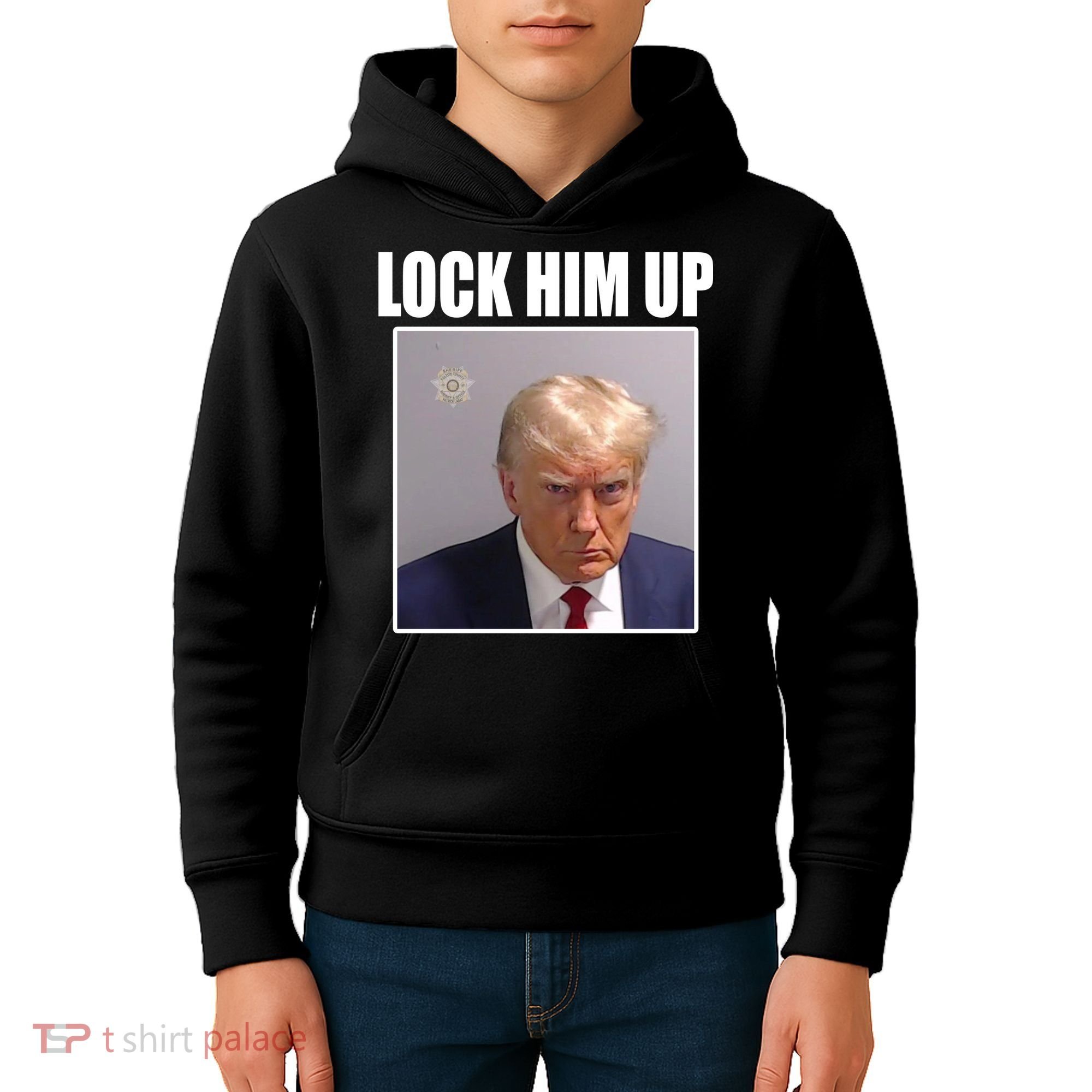 Lock Him Up Donald Trump Mugshot Kids Hoodie