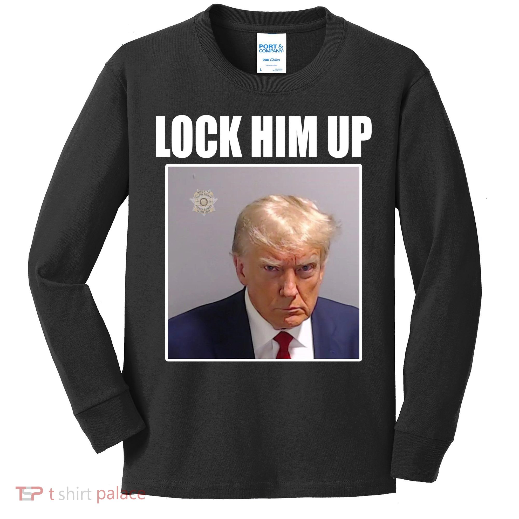 Lock Him Up Donald Trump Mugshot Kids Long Sleeve Shirt