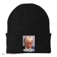 Lock Him Up Donald Trump Mugshot Jail Beanie thumb 0