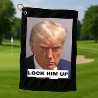 Lock Him Up Donald Trump Mugshot Jail Golf Towel thumb 1