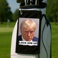 Lock Him Up Donald Trump Mugshot Jail Golf Towel thumb 2