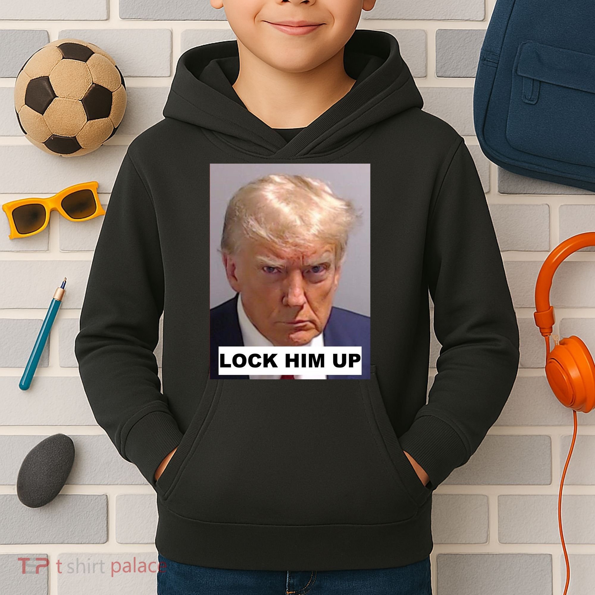 Lock Him Up Donald Trump Mugshot Jail Kids Hoodie