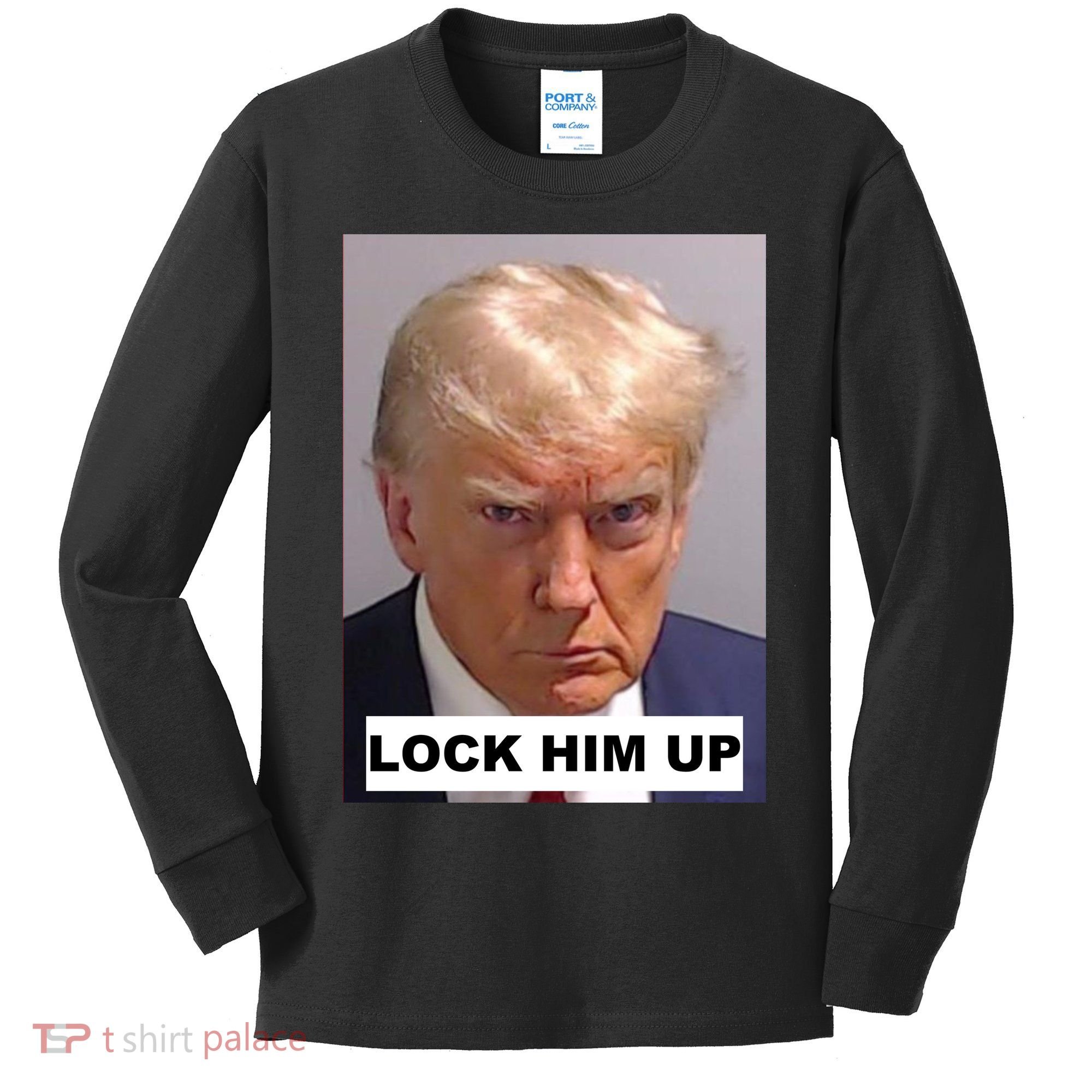 Lock Him Up Donald Trump Mugshot Jail Kids Long Sleeve Shirt