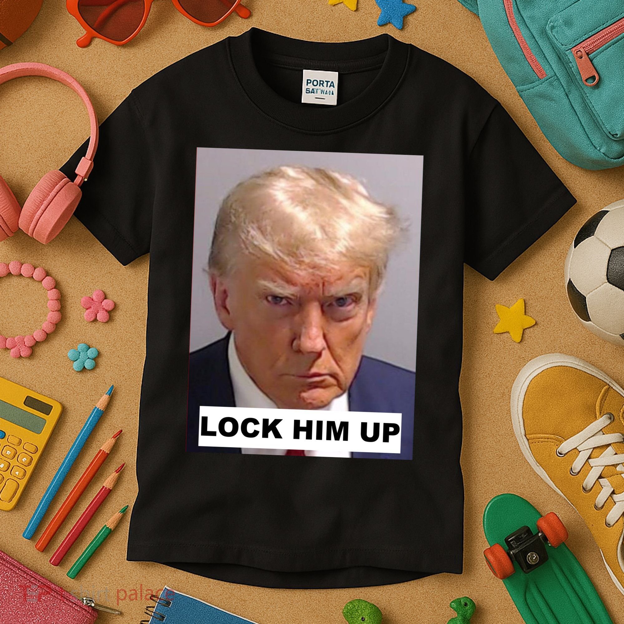 Lock Him Up Donald Trump Mugshot Jail Kids T-Shirt