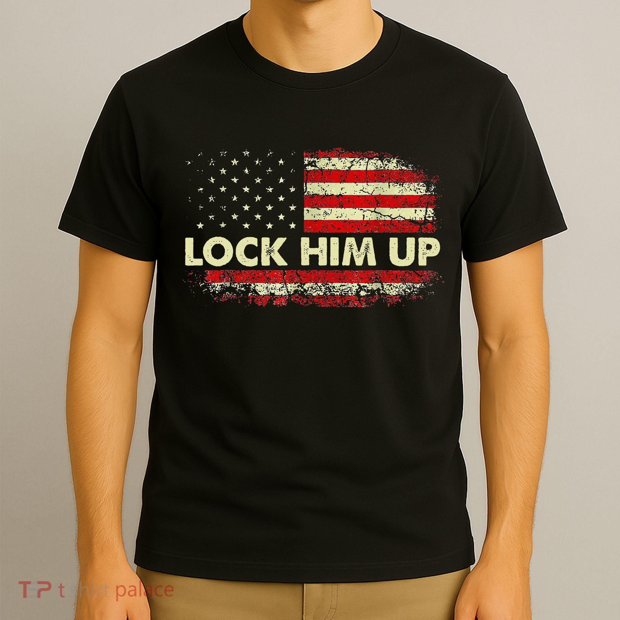 Lock Him Up American Flag Vintage T-Shirt