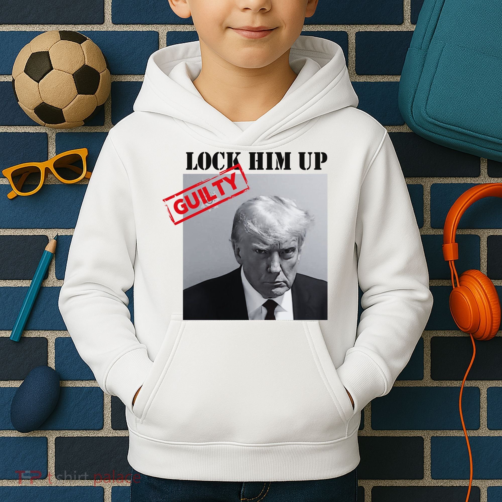Lock Him Up Donald Trump Guilty Mugshot Kids Hoodie