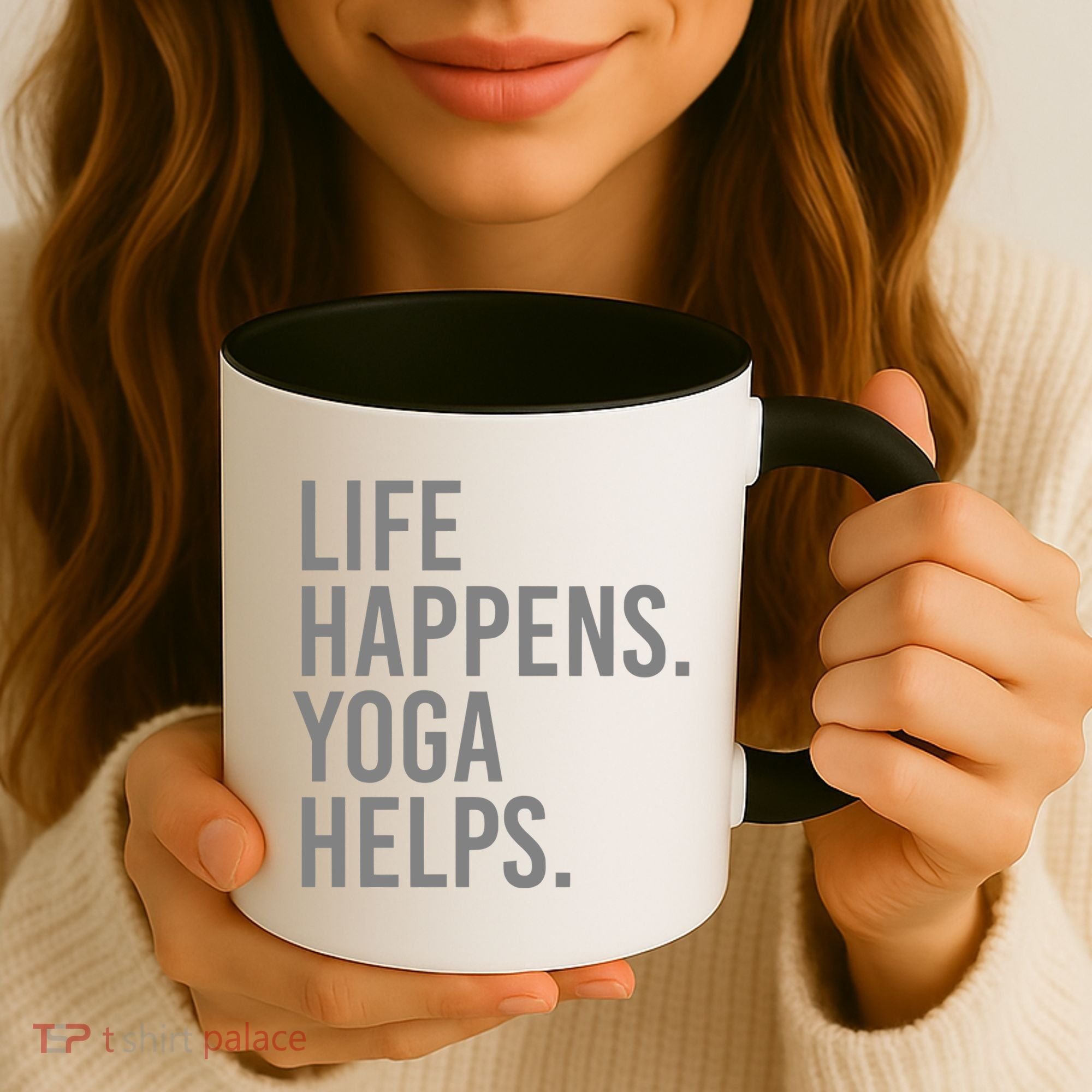 Life Happens Yoga Helps Gift Coffee Mug