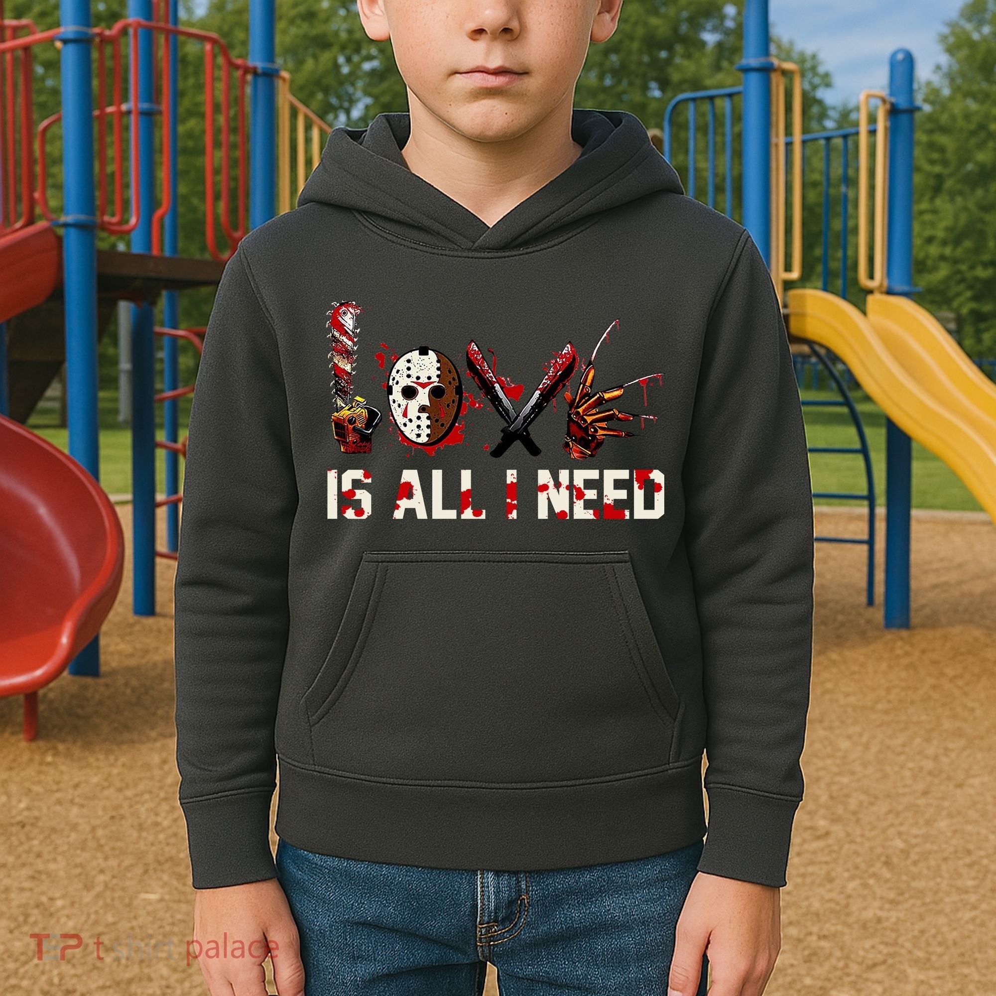 Love Is All I Need Halloween Horror Kids Hoodie