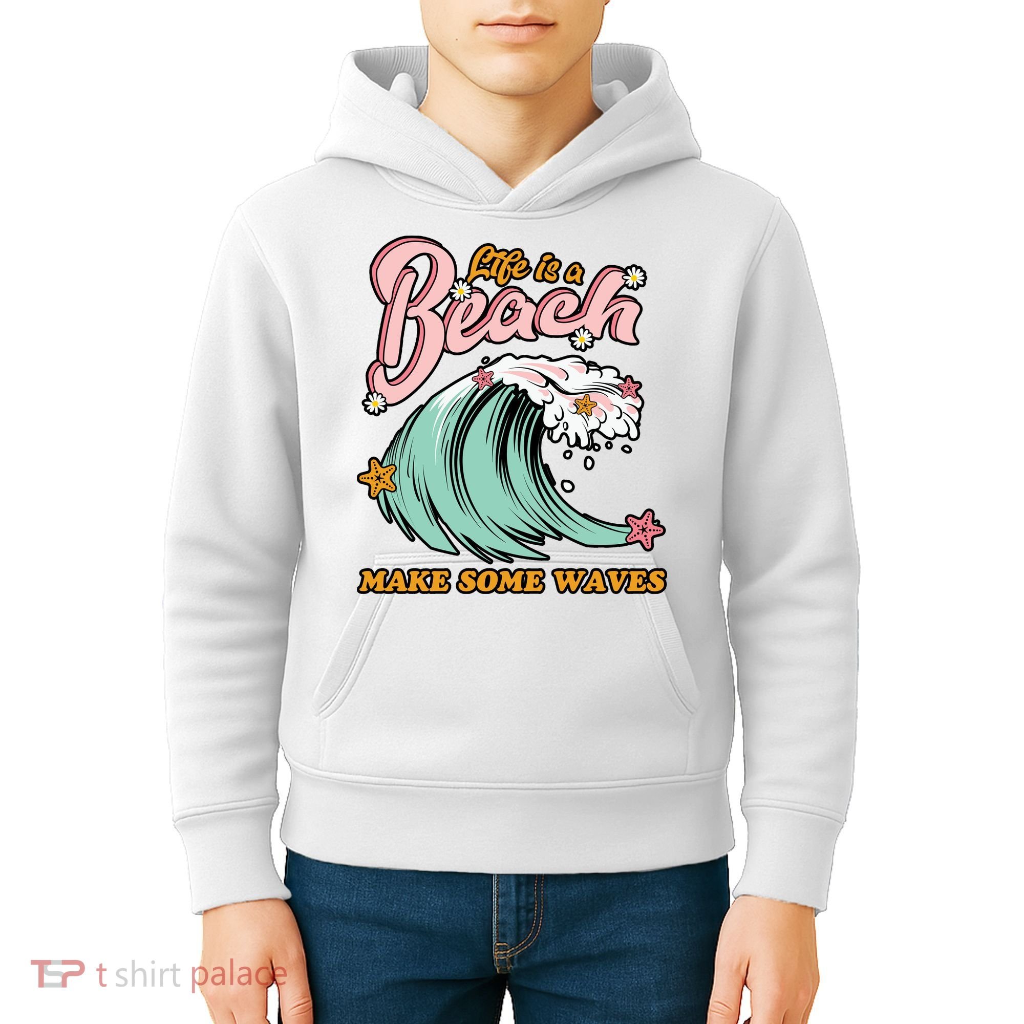 Life Is A Beach Make Some Waves Kids Hoodie