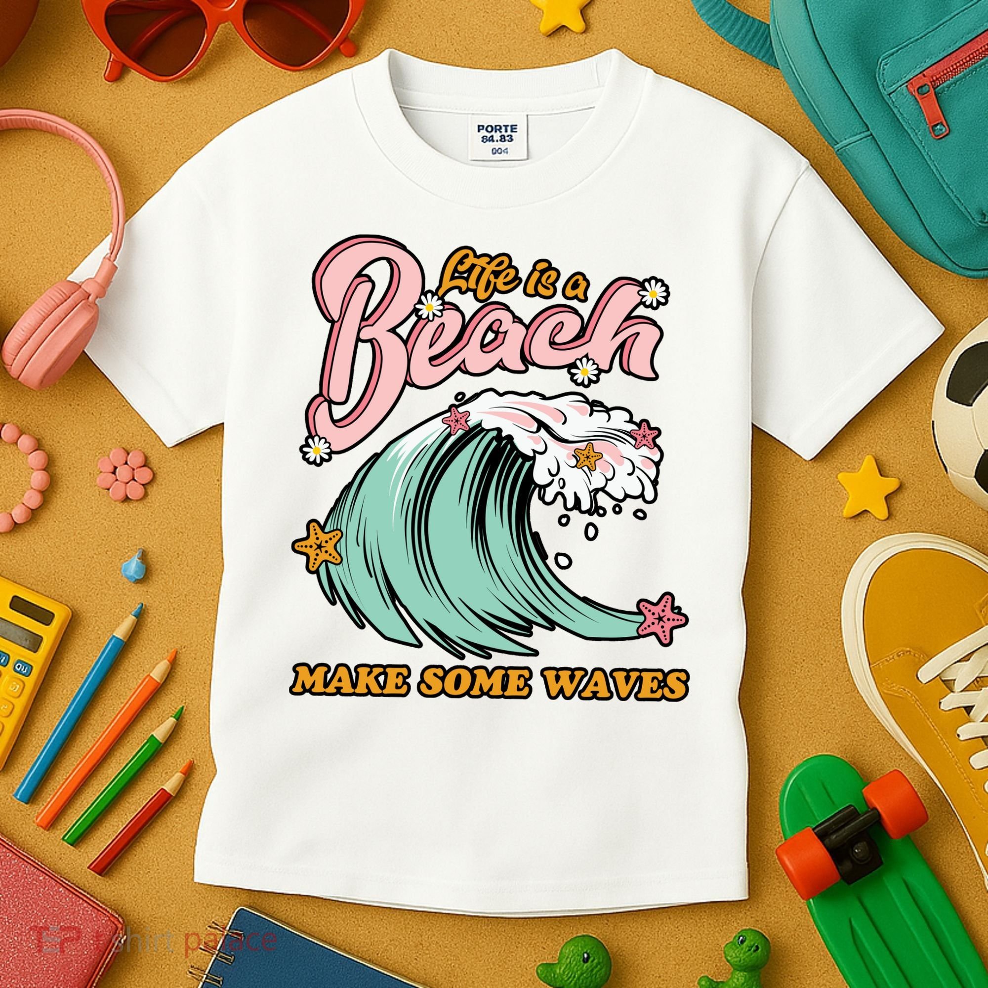 Life Is A Beach Make Some Waves Kids T-Shirt