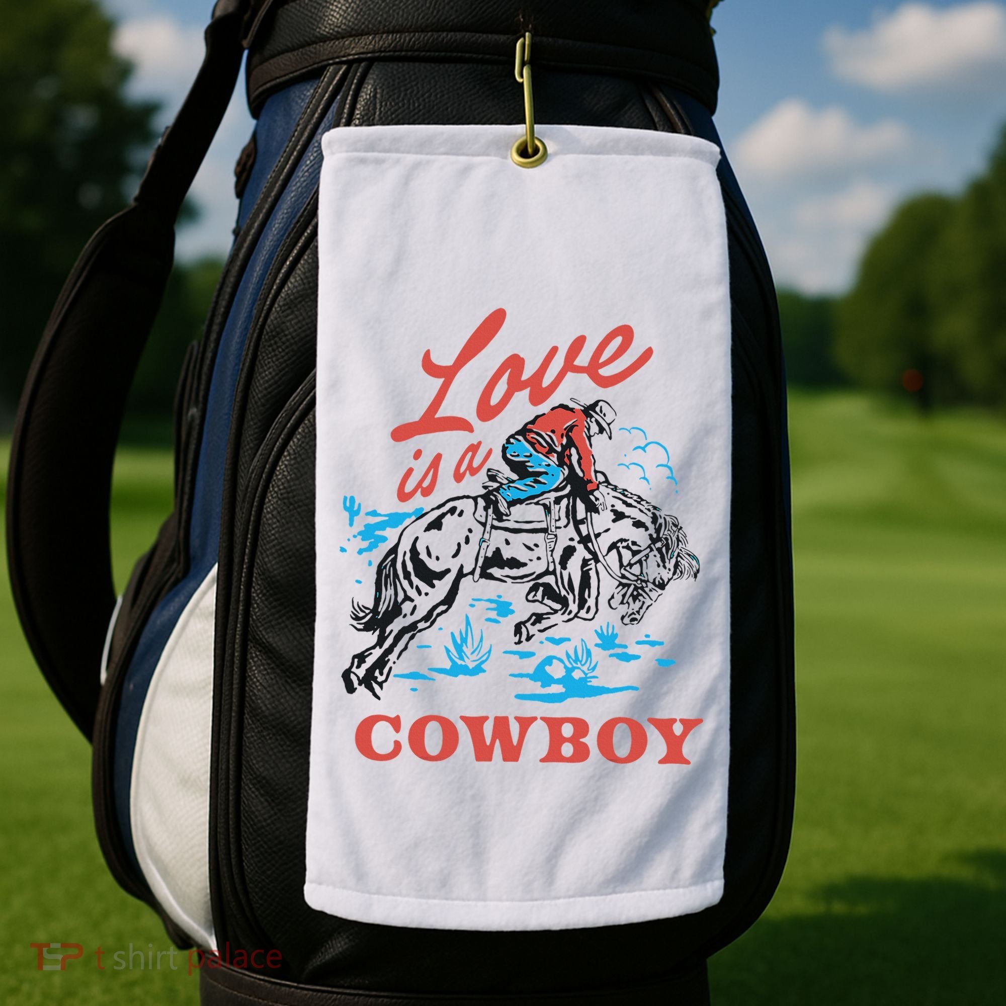 Love Is A Cowboy Funny Cowboy Golf Towel
