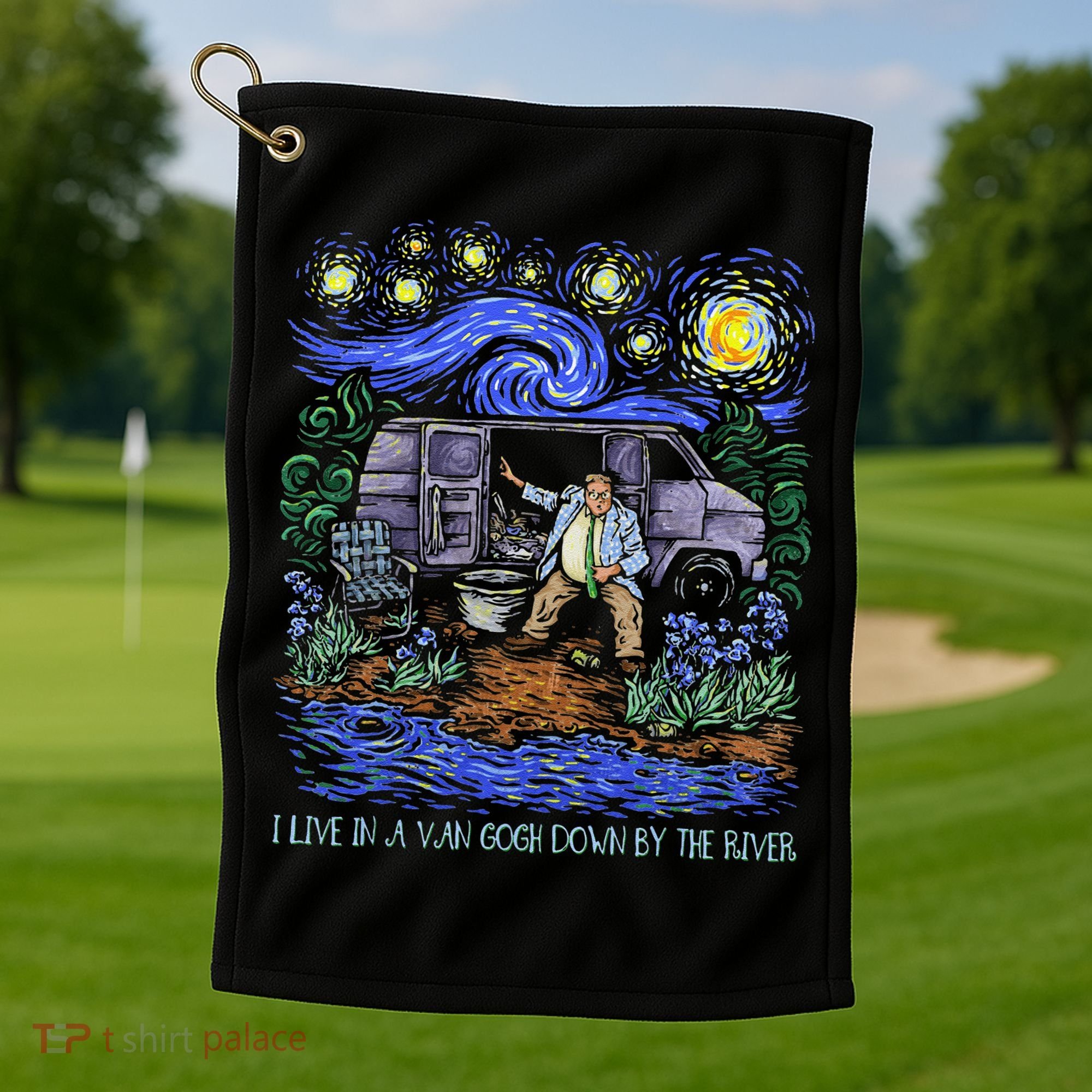 Livin In A Van Down By The River Starry Night Van Gogh Tee Golf Towel