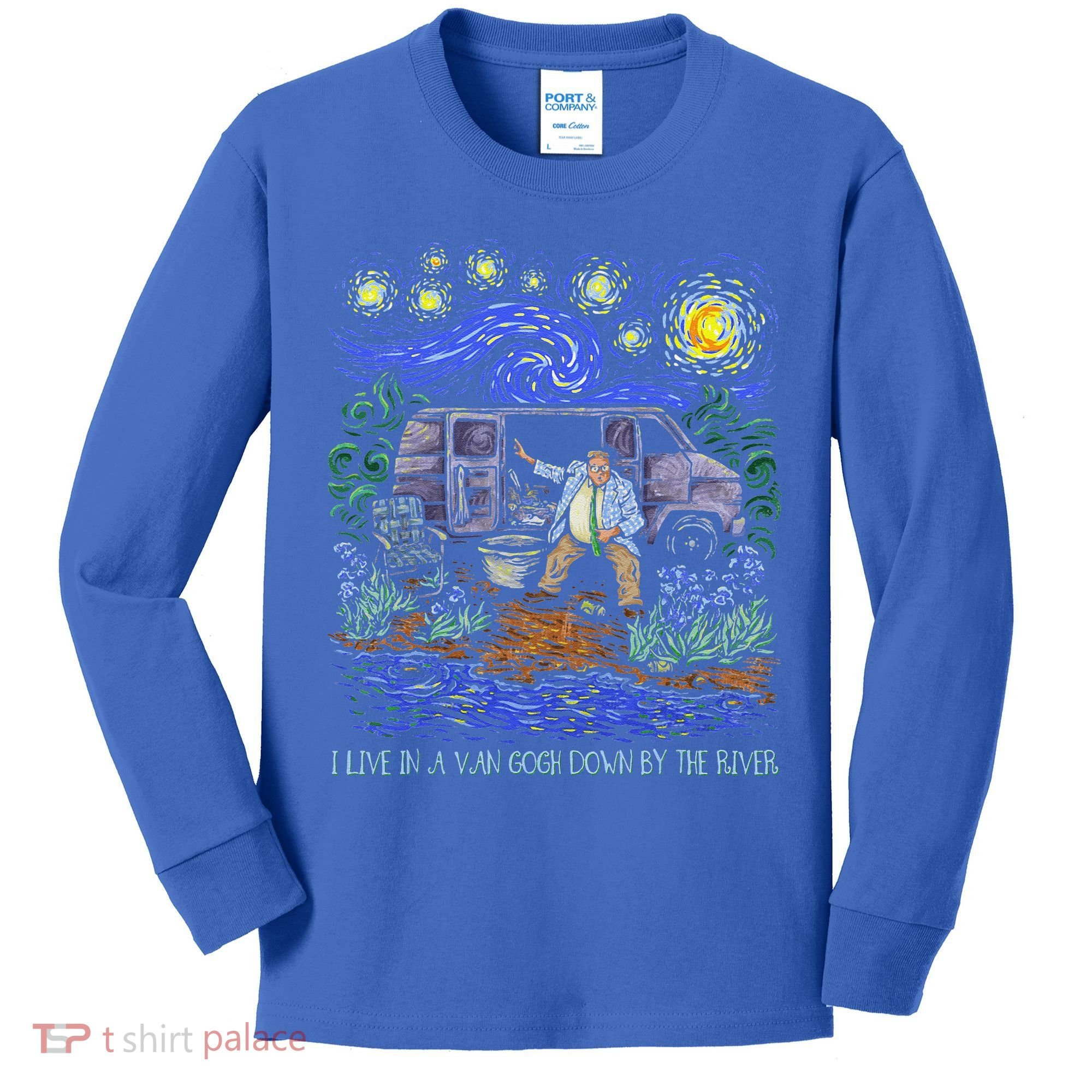 Livin In A Van Down By The River Starry Night Van Gogh Tee Kids Long Sleeve Shirt