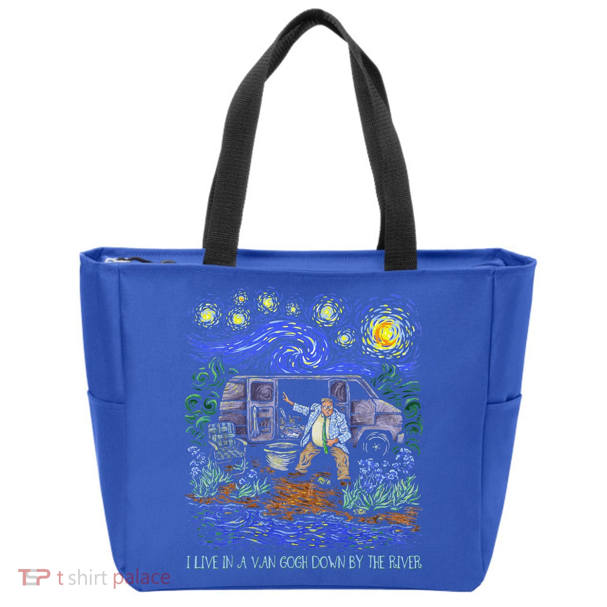 Livin In A Van Down By The River Starry Night Van Gogh Tee Tote Bag