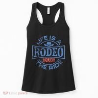 Life Is A Rodeo Bull Fighter Cowboy Longhorn Bull Riding Women's Tank Top thumb 0