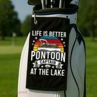 Life Is Better At The Lake Pontoon Boat Pontooning Gift Golf Towel thumb 2