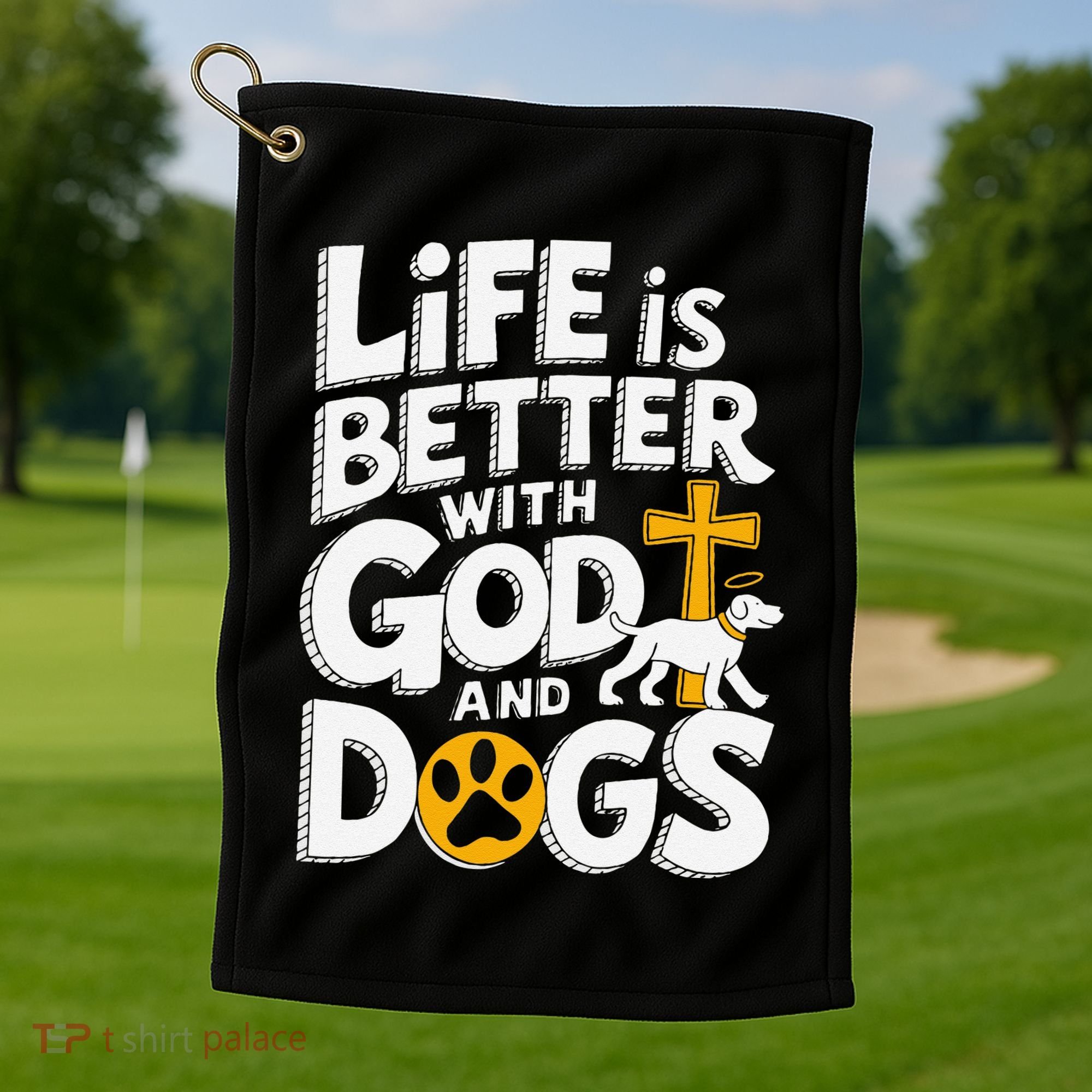 Life Is Better With God And Dogs Golf Towel