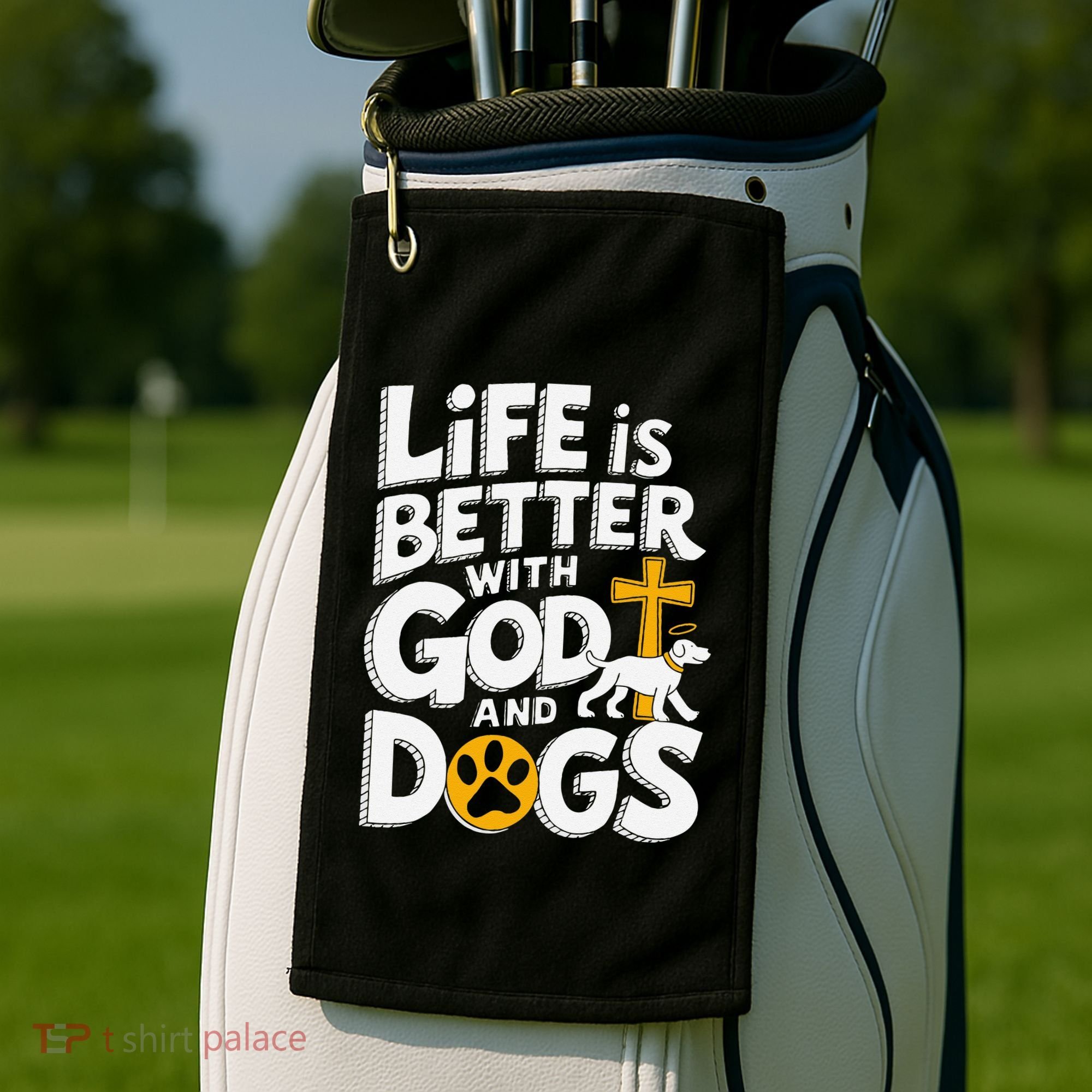 Life Is Better With God And Dogs Golf Towel