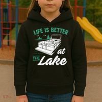 Life Is Better At The Lake Pontoon Boat Kids Hoodie thumb 3