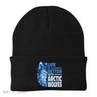 Life Is Better With Arctic Wolves Retro Arctic Wolf Gift Beanie thumb 0