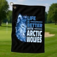 Life Is Better With Arctic Wolves Retro Arctic Wolf Gift Golf Towel thumb 1