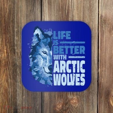 Life Is Better With Arctic Wolves Retro Arctic Wolf Gift Coaster
