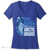 Life Is Better With Arctic Wolves Retro Arctic Wolf Gift Women's V-Neck T-Shirt thumb 0