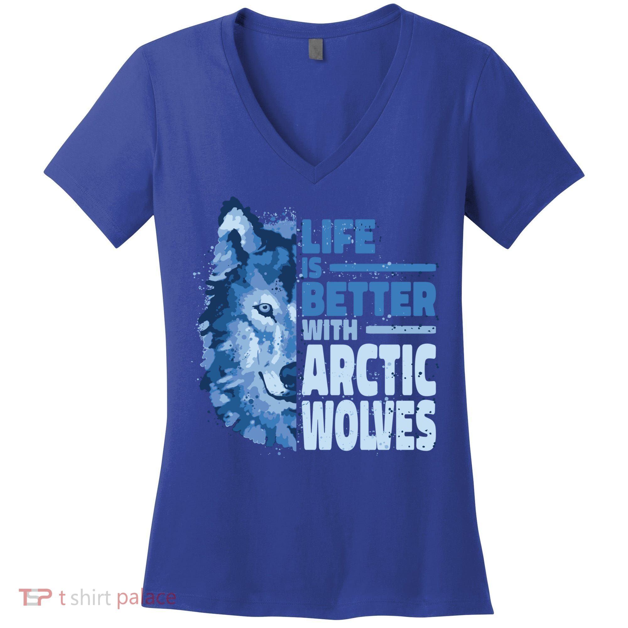 Life Is Better With Arctic Wolves Retro Arctic Wolf Gift Women's V-Neck T-Shirt