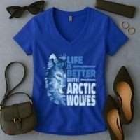 Life Is Better With Arctic Wolves Retro Arctic Wolf Gift Women's V-Neck T-Shirt thumb 2