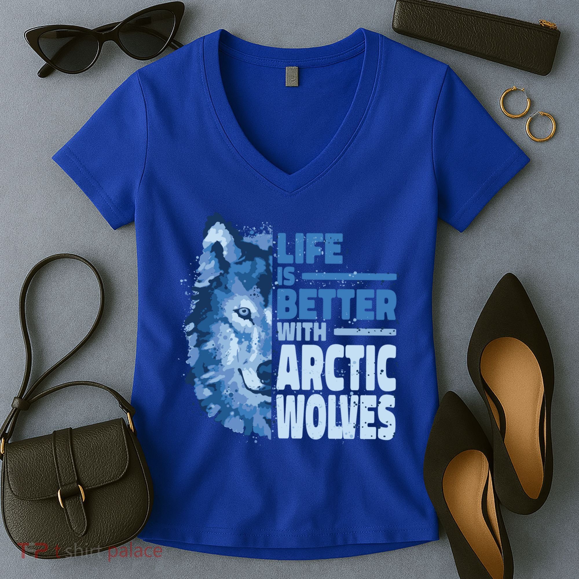 Life Is Better With Arctic Wolves Retro Arctic Wolf Gift Women's V-Neck T-Shirt