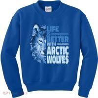 Life Is Better With Arctic Wolves Retro Arctic Wolf Gift Kids Sweatshirt thumb 0