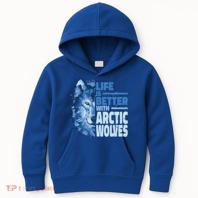 Life Is Better With Arctic Wolves Retro Arctic Wolf Gift Kids Hoodie